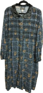 Vintage 90er More Jazz Maxikleid türkis kariert Blumen Samtkragen Größe 20W - Bild 1 von 5