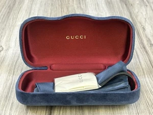 GUCCI Velvet Clamshell Blue Authentic Eyeglasses/Sunglasses Case W/Cloth, New - Picture 1 of 7