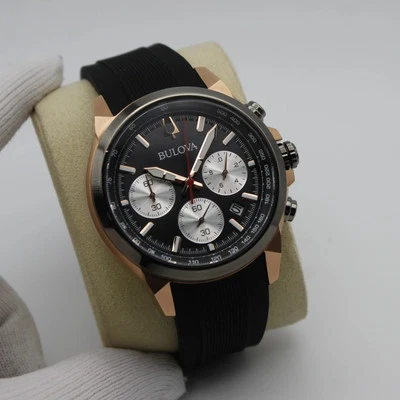 Bulova Classic 45mm Gold-Tone Steel Black Dial Quartz Watch 98B397 - Image 1 of 4