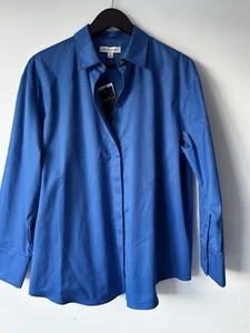 M&S Autograph Pure Cotton Collared OVERSIZED Shirt / Blouse blue size 8 12 14 - Picture 1 of 8