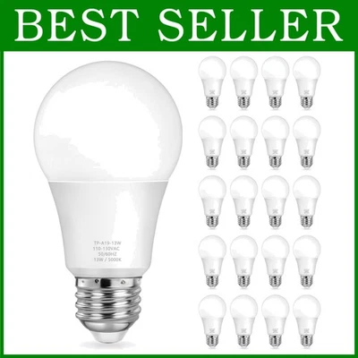 20-Pack A19 LED Bulbs, 100W Equivalent, Daylight White 5000K - Image 1 of 4