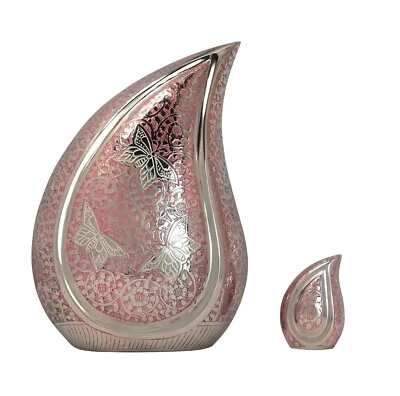 Urn for Ashes Silver Teardrop Adult Memorial Solid Brass Human Cremation - Image 1 of 4