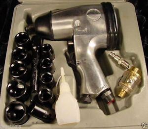 17pc 1/2" Drive AIR IMPACT WRENCH KIT with Socket Set Oil and Tool Case oiler