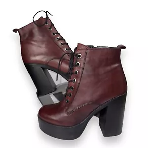 Steve Madden Gelsey Chunky Heel Combat Boots Burgundy Leather Women's 8 - Picture 1 of 12