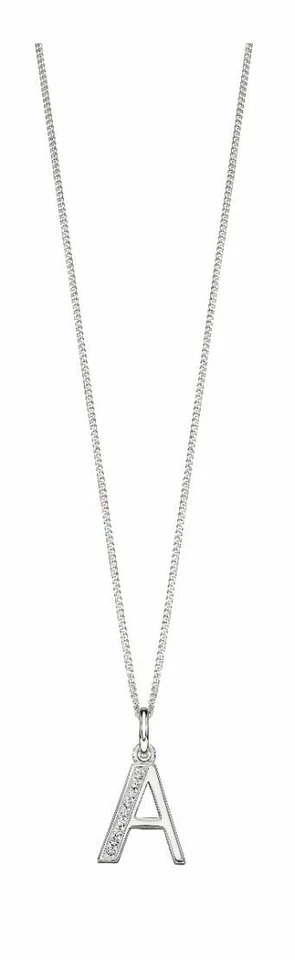 Argento Sterling Set Pietre Zircone Cubico Iniziale & Catena: A - Z Disponibile - Immagine 1 di 1