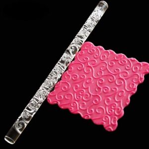 Transparent Fondant Cupcake DIY Rolling Pin Texture Embossing Dough Roller
