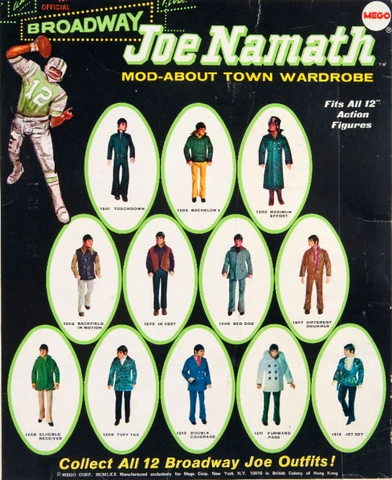 1970 BROADWAY JOE NAMATH 12" mego figure -- JACKET SHIRT PANTS SHOES SOCKS tb Cover
