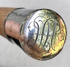 Vintage Antique Walking Stick Cane Swagger Engraved Sterling Silver Hallmarked