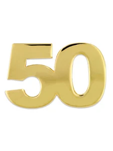 PinMart's Number Fifty 50 Anniversary 50th Birthday Shiny Gold Lapel Pin - Picture 1 of 3