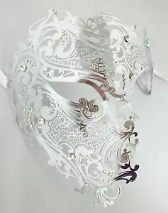 Silber Phantom Halbschädel Metall Lasergeschnitten Strass venezianische Maskerade Maske - Bild 1 von 3