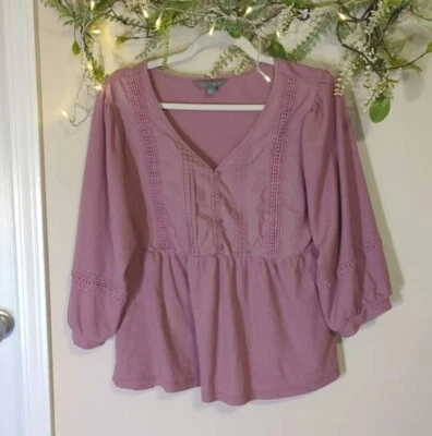 Top Sharagano Malva Rosa Tejido Gofre Encaje Manga Larga Talla Mediana Foto 1 de 4