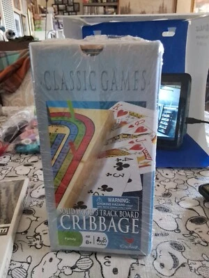 Solid Wood Cribbage Set Folding 3 Track Board with Playing Cards Cardinal Ind. - Image 1 of 4