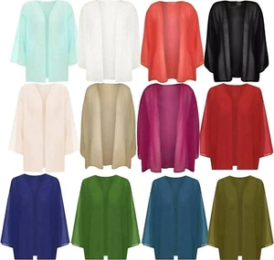 Damen 3/4 Ärmel vorne offen Chiffon Kimono Cardigan Übergröße Bolero Achselzucken - Bild 1 von 11