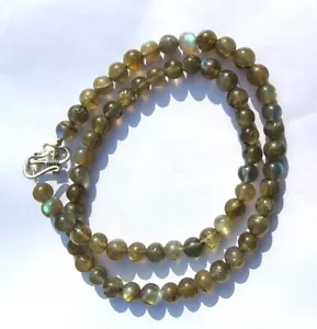 Natural Flashy Labradorite Rondelle 8MM Gemstone Beads 925 Silver 20.5" Necklace - Picture 1 of 10