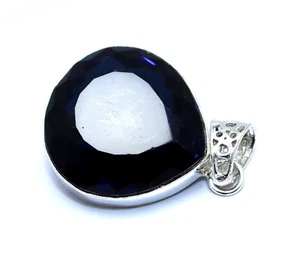 Colgante de piedras preciosas de plata de ley 925 azul oscuro de 80 quilates con topacio natural certificado - Imagen 1 de 7