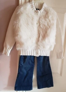 Baby Gap Faux Fur Sweater Jacket 1969 Jeans 4 Year Blue Cute Boot Adj. Waist 2pc - Picture 1 of 13