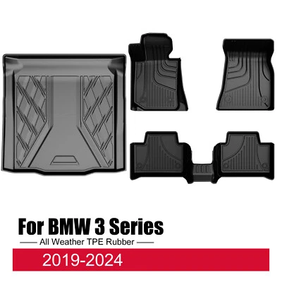 Car 3D For 2019-2025 BMW 3 Series 330i 330e TPE Rubber Floor Mats & Trunk Mat - Image 1 of 4