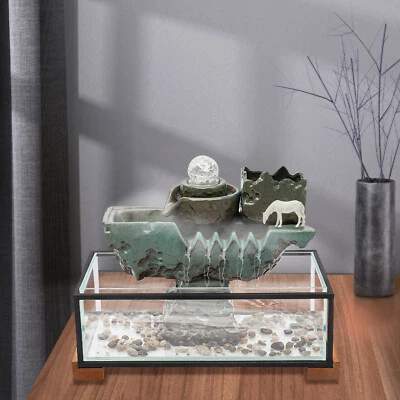Indoor Resin Glass Fish Tank Waterfall Feng Shui Good Luck Wealth Fountain Decor - Image 1 of 4