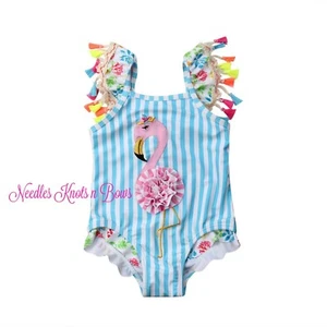 Girls Flamingo One Piece Swimsuit, Swimwear, Size 6, Boutique Bathing Suit - Picture 1 of 5