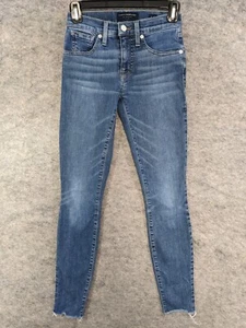 Lucky Band Jeans Juniors 0 25 Blue Stretch Denim Skinny Low Rise Raw Hems 28" L - Picture 1 of 13