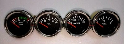 Gauges Set ( 4 pc) - Oil Pressure Temp Volt Fuel Gauge 2" Electric Chrome - Image 1 of 3