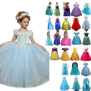 Girls Kids Frozen Princess Belle Cinderella Cosplay Costumes Party Fancy Dress - Picture 1 of 25