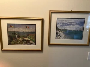 Pair Claude Monet French Sea Scenes Framed Art Prints lithograph framed Frahque - Picture 1 of 11
