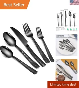 40-Piece Silverware Set, Black Hammered Stainless Steel Flatware Sets for 8, ... - Picture 1 of 7