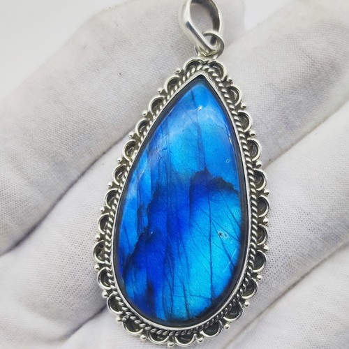 VETEMENTS Ciondolo pietra preziosa labradorite bluastra superiore argento sterling 925 gioielli fatti a mano