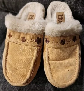 Mudd Clogs Damen 5M hellbraun Fell gefüttert Gummisohle 2 Absätze Slipper Retro 90er - Bild 1 von 9