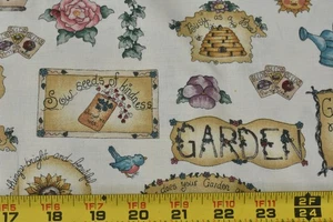By 1/2 Yd, Vintage, Garden Scenes on Tan Quilt Cotton, Marcus, Marcum, V596 - Picture 1 of 6
