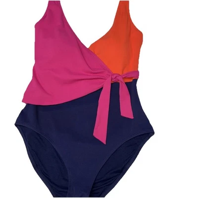 Tommy Bahama Women’s Swimsuit Bathing Colorblock Size 16 Scoop Back Wrap Front - Image 1 of 4