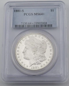Dólar de plata Morgan 1881 S calificado por graduación profesional MS64+ certificación # 19905004 - Imagen 1 de 10