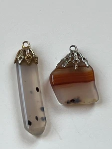 Lot of White w Black Dalmatian Polished Agate & One w Orange Stripes Pendants - Picture 1 of 4
