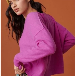 Pilcro Valani Magenta Cashmere V-neck Sweater Crop Oversized Sz Small - Picture 1 of 15