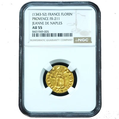 1343-52 France Gold Florin AU55 NGC - Jeanne De Naples Fr-211 - Image 1 of 4