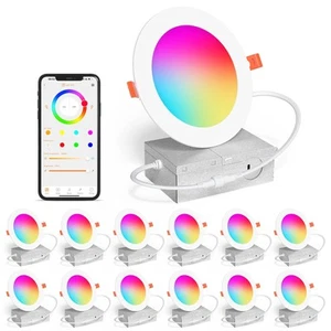 Smart Recessed Lighting 4 Inch RGBCW Color Changing 12W LED Downlight with Ju... - Picture 1 of 8