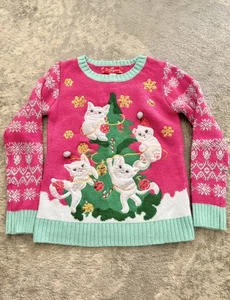 Mädchen rosa Weihnachtspullover Katzenbaum hässlich süß Kunstfell Größe Medium 8 - Bild 1 von 8