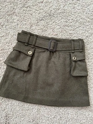 Burberry Wool Skirt Olive Green Girls Sz 10 Cargo Military Belted Cashmere Italy - Image 1 of 4