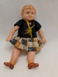 Antike 3,5" Zelluloid Puppenhaus Puppe Mädchen gemarkt Minerva Germany um 1920 - Bild 1 von 6