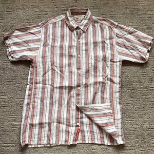Vtg Marlboro Originals Striped Linen Short Sleeved Button Down Shirt Western 42 - Picture 1 of 5
