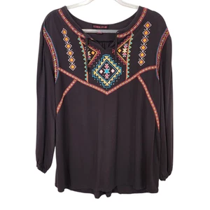Camisa Vaquera Rock & Roll Mujer XL Marrón Bordada Western Boho Azteca Top - Imagen 1 de 12