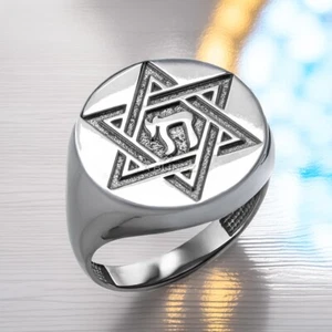 Sterling Silver Star of David Chai Signet Ring | Jewish Statement Jewelry - Picture 1 of 8