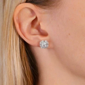 925 Sterling Silver CZ Halo Cluster Stud Earrings Butterfly Push-back Studs - Picture 1 of 5