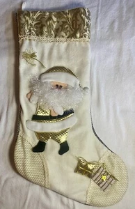 Weihnachtsstrumpf 3D Weihnachtsmann gekleidet in Gold und Creme Farben - Bild 1 von 3