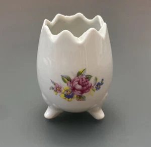 Vintage 3" Bone China Vase Footed Cracked Egg Style Floral Design Easter Decor - Picture 1 of 9