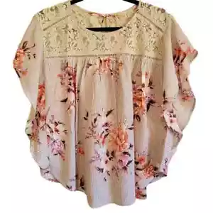 Blusa de mujer Mystree boho fluida estampado mixto a rayas encaje floral pequeña - Imagen 1 de 3