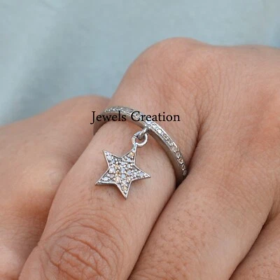 Pave Diamond Star Ring 925 Sterling Silver Charm Minimalist Jewelry For Girl's - Image 1 of 4