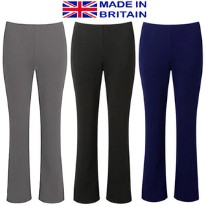 3X WOMENS BOOTLEG TROUSERS LADIES BOOTCUT STRETCH FINELY RIBBED WORK BOTTOMS - Picture 1 of 18