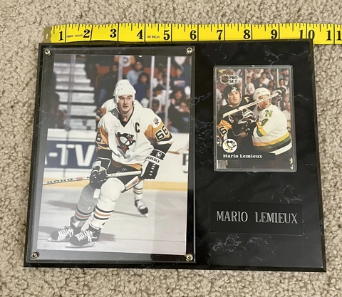 VTG MARIO LEMIEUX #66 PITTSBURGH PENGUINS NHL PLAQUE W Photo & ProSet Card Cover